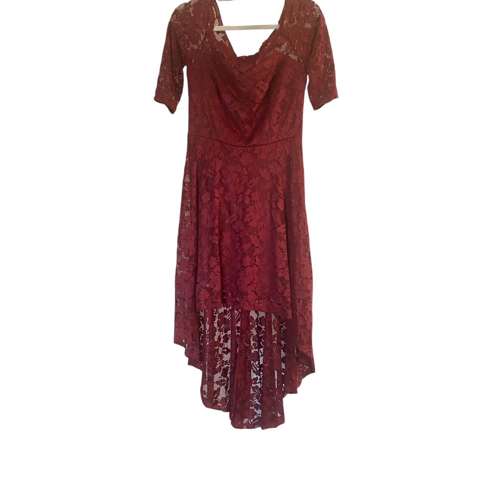 MUADRESS Women's Floral Lace Dress Sleeveless Crew Neck Hi-Lo Cocktail Dress M